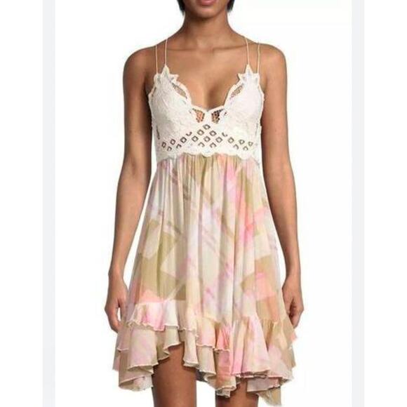Free People Dresses & Skirts - FP Intimately Free People Adella Mini Slip Dress Sz Large Pink Plaid  Ruffle $98